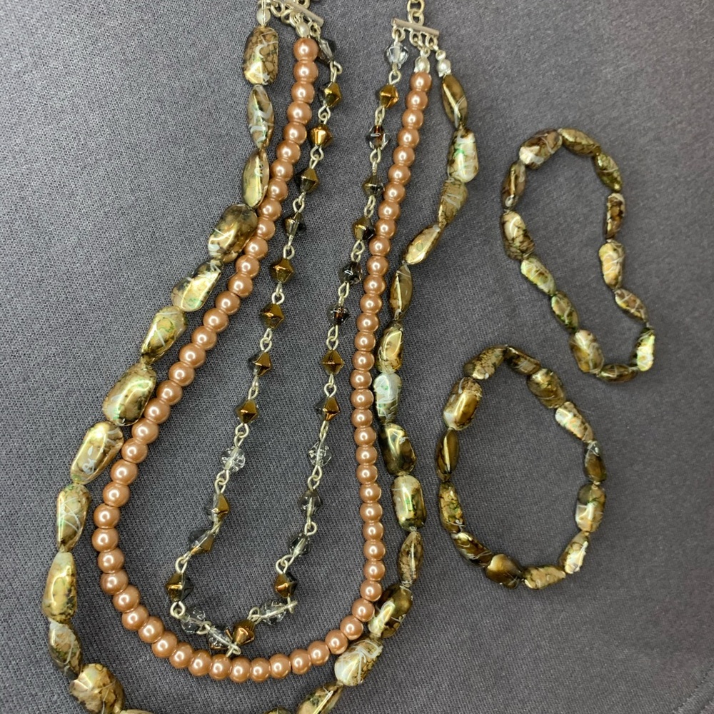 Chic Beaded Necklace Set with Gold and Brown Tones